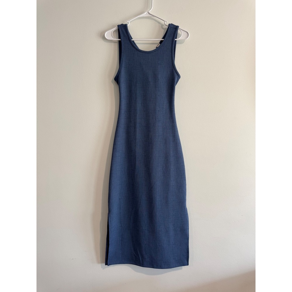 Roxy Textured Knit Midi Dress Womens XS Blue Open Back Side‎ Slit Beachy Summer